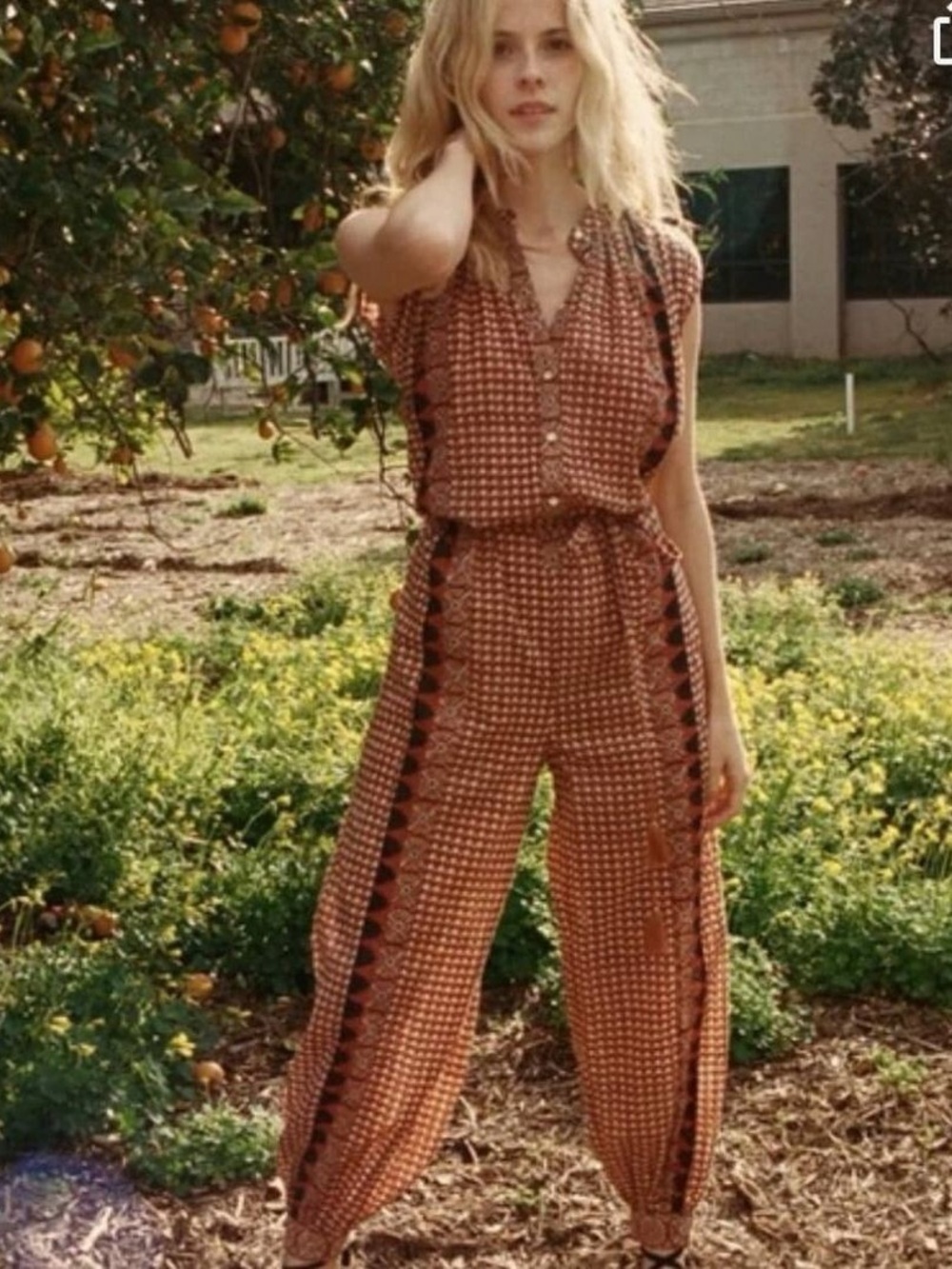 DÔEN Goa Jumpsuit — Rust Mixed Print - M